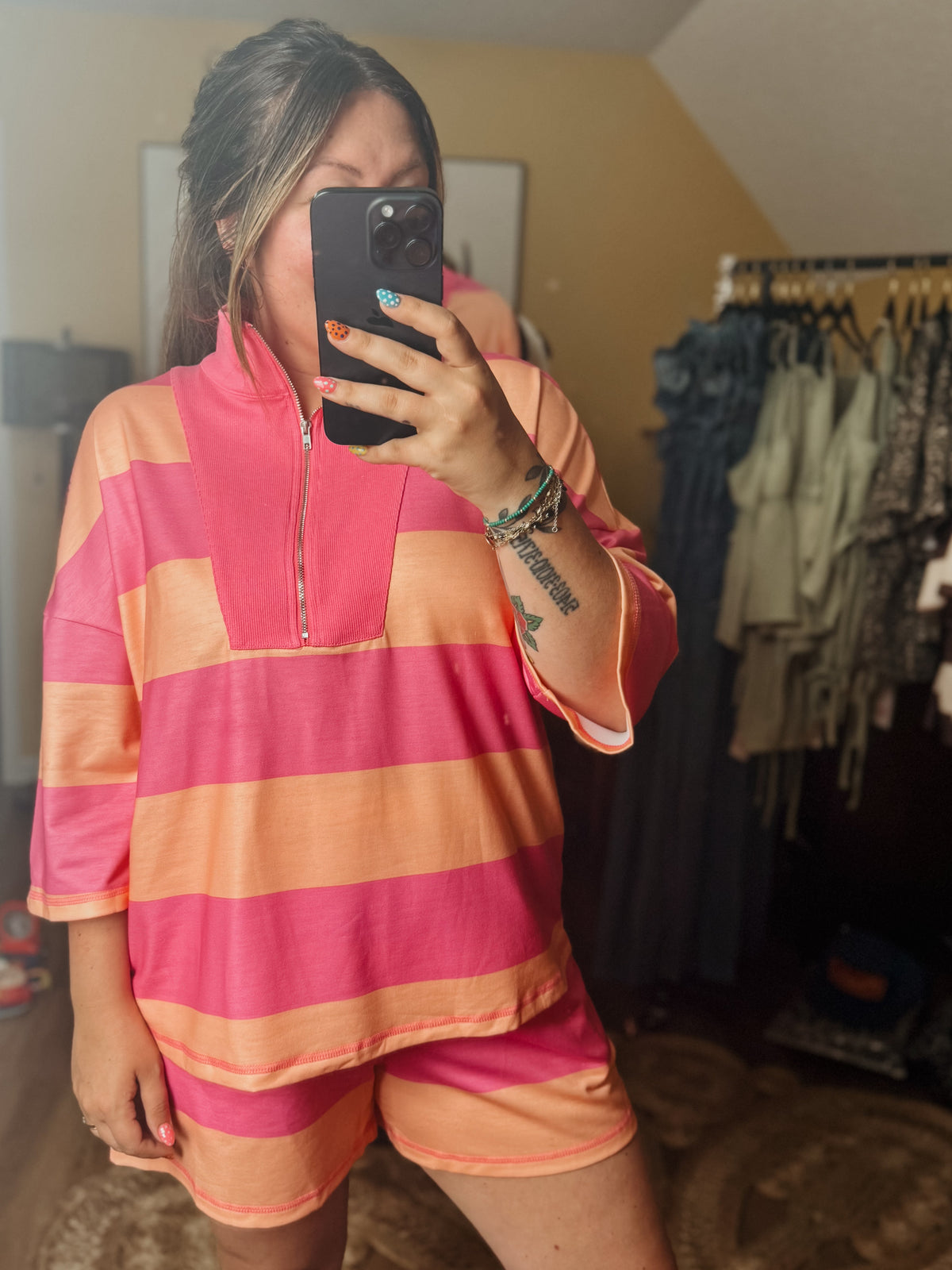 Half Zip Oversize Tee & Casual Shorts Set