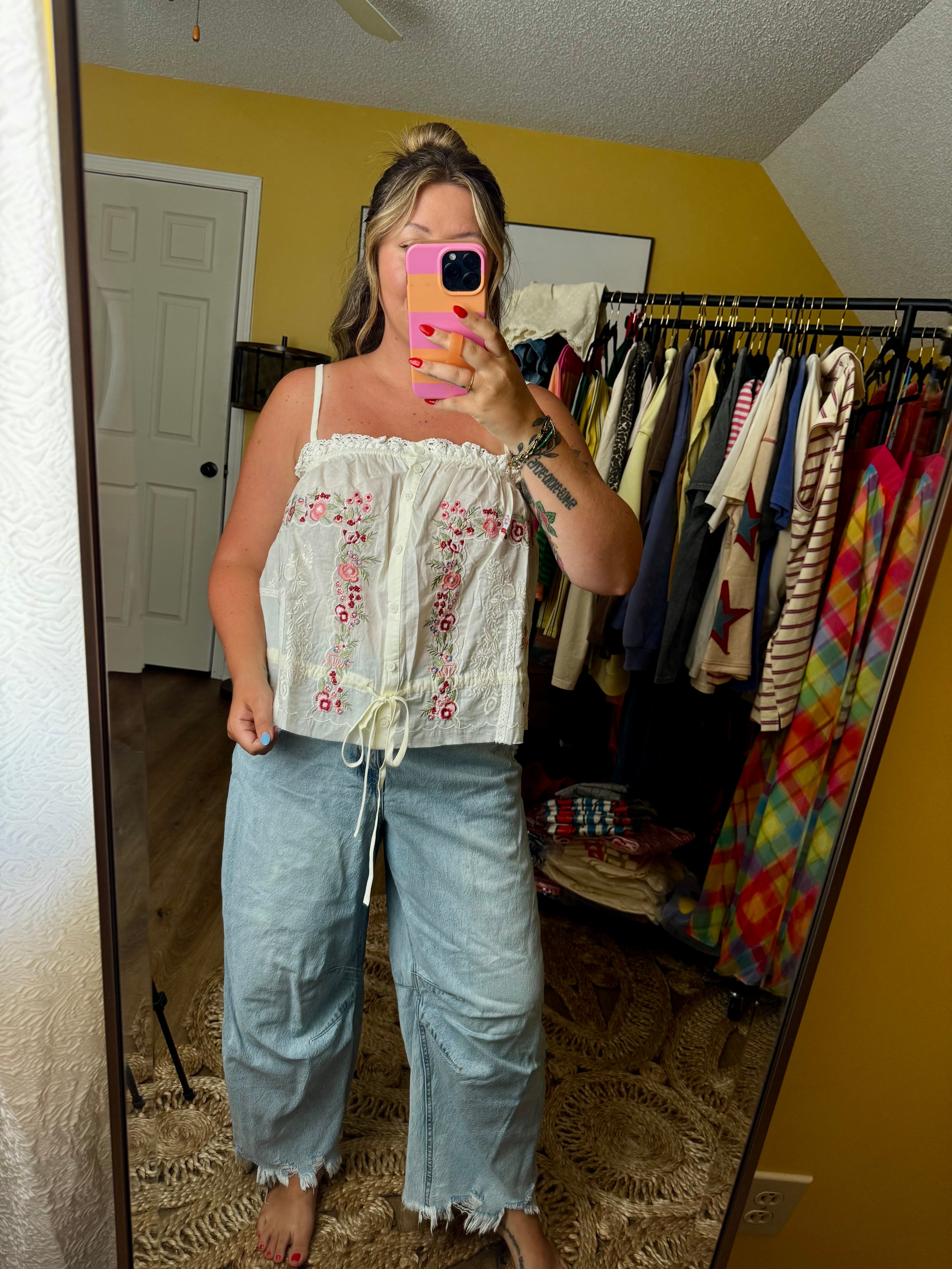 Embroidered Trim Tank