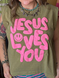 Smiley Jesus Loves You Puff Tank