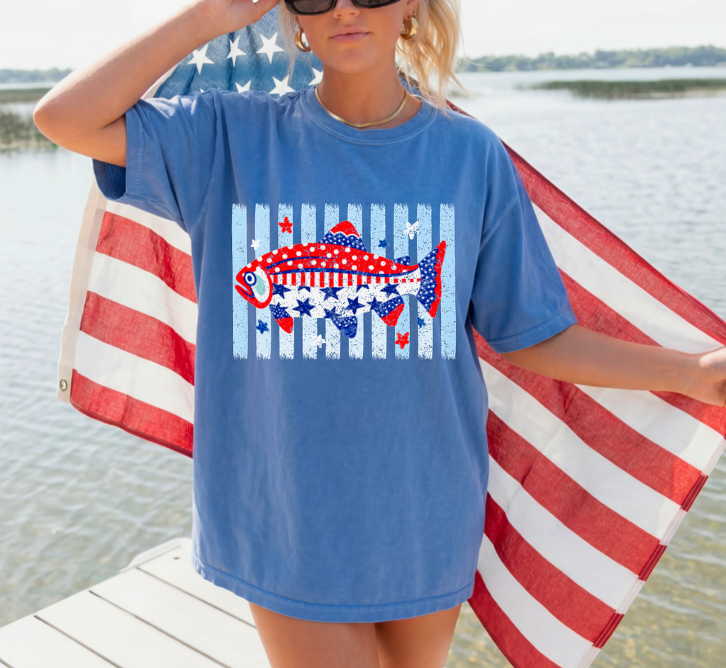 Patriotic Summer Fish Graphic Tee