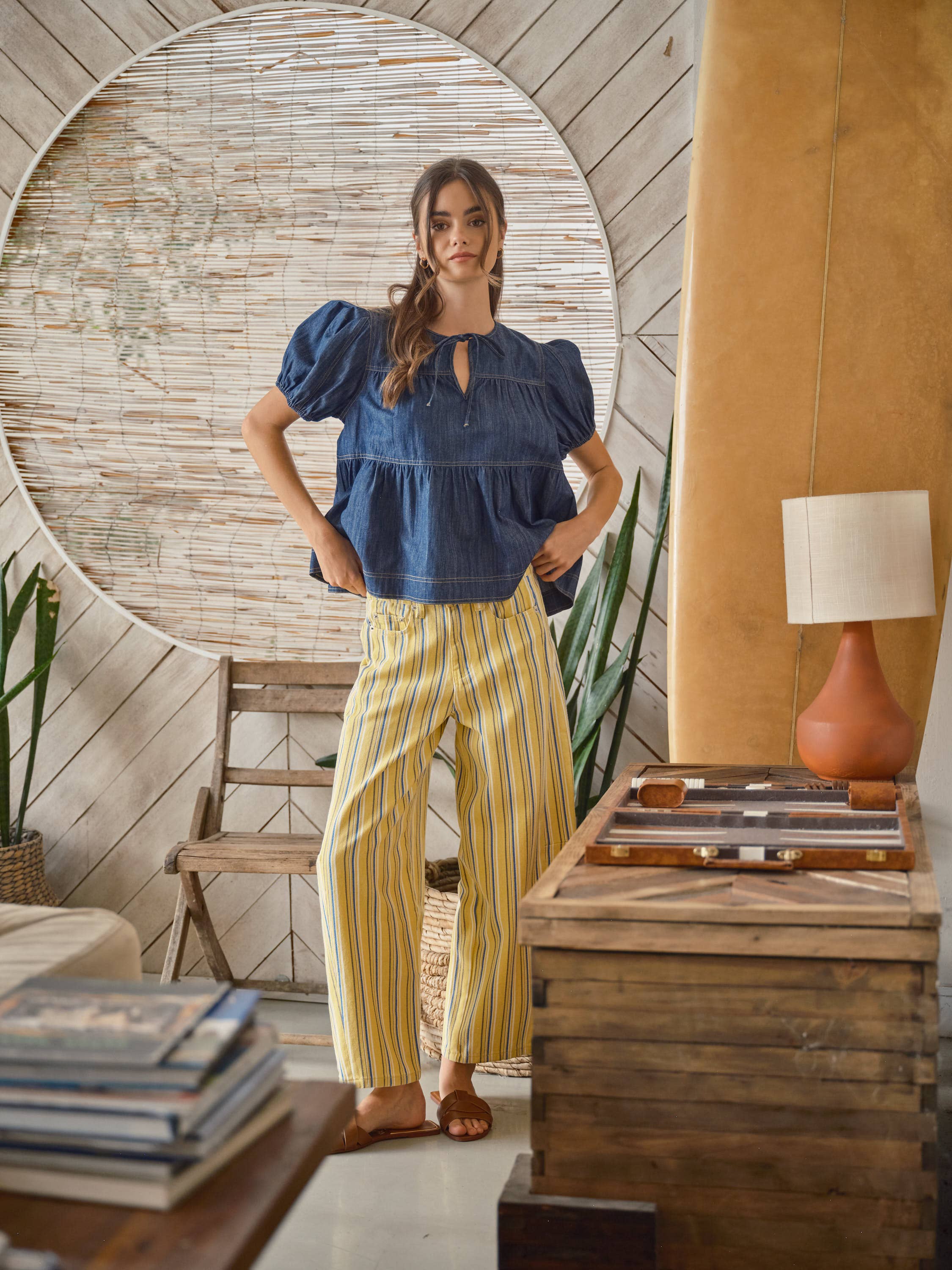 Striped Barrel Pants - Yellow & Blue