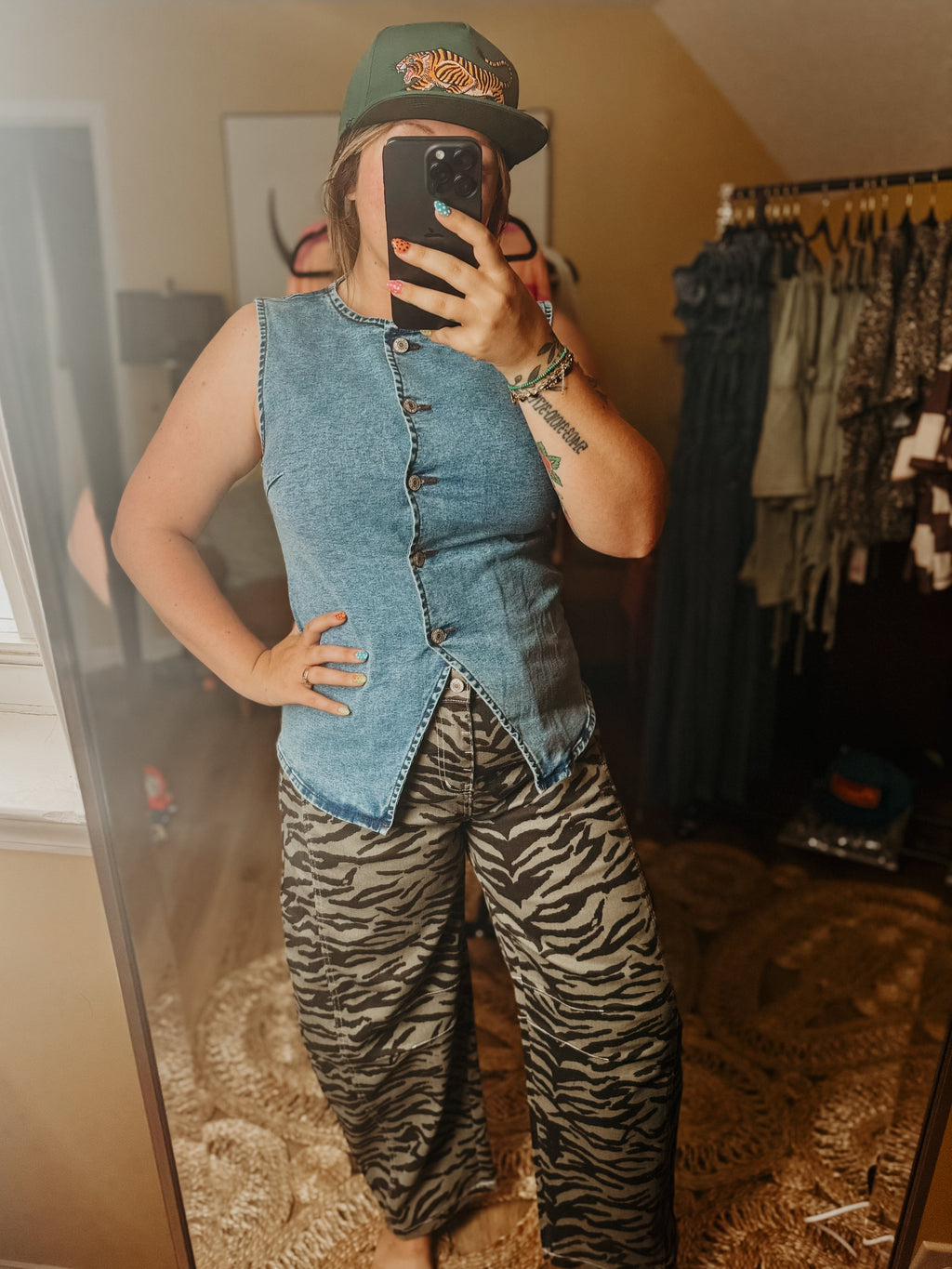 Western Buttoned Front Slit Denim Vest