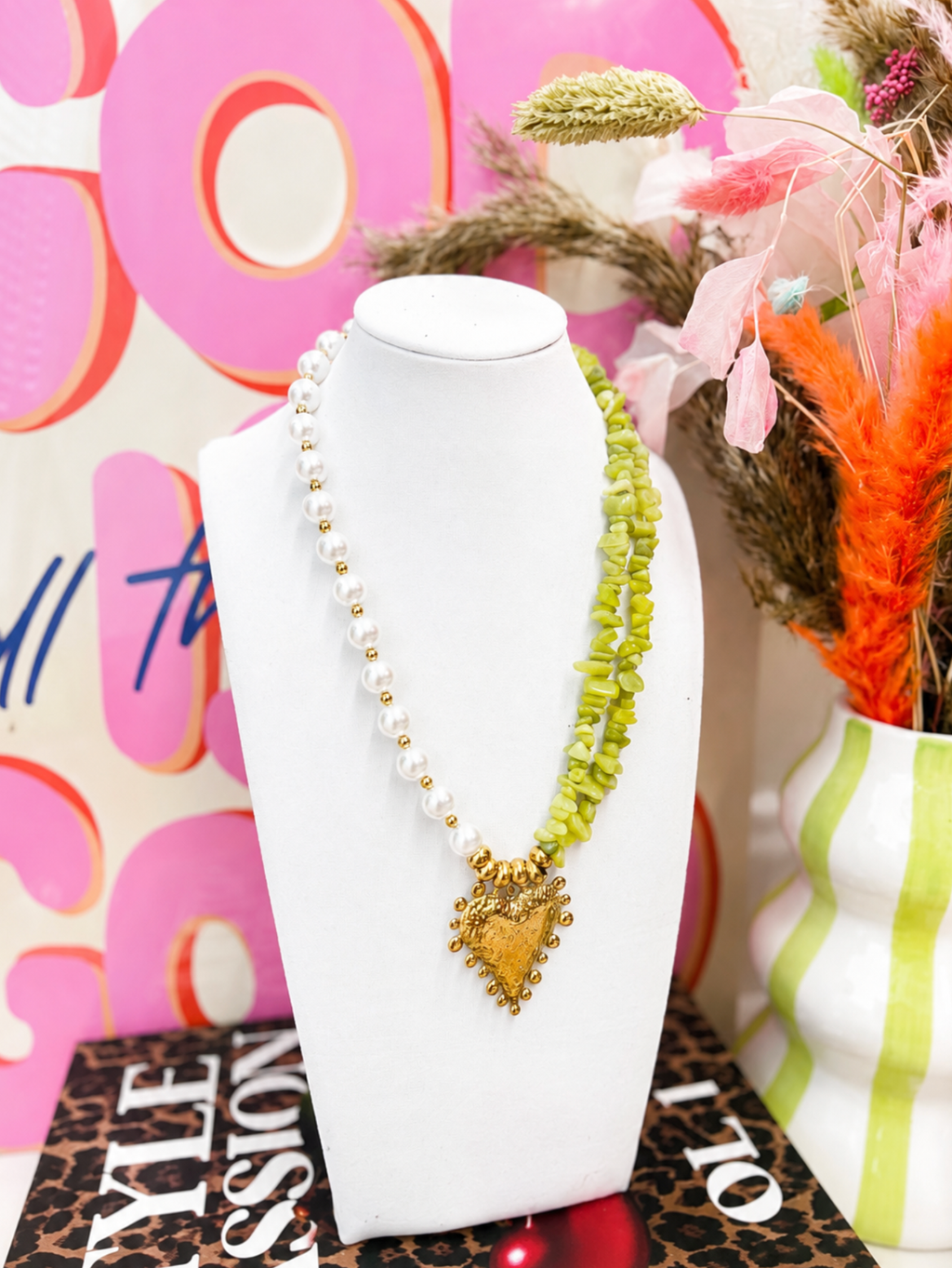 Meadow Pearl Heart Statement  Necklace