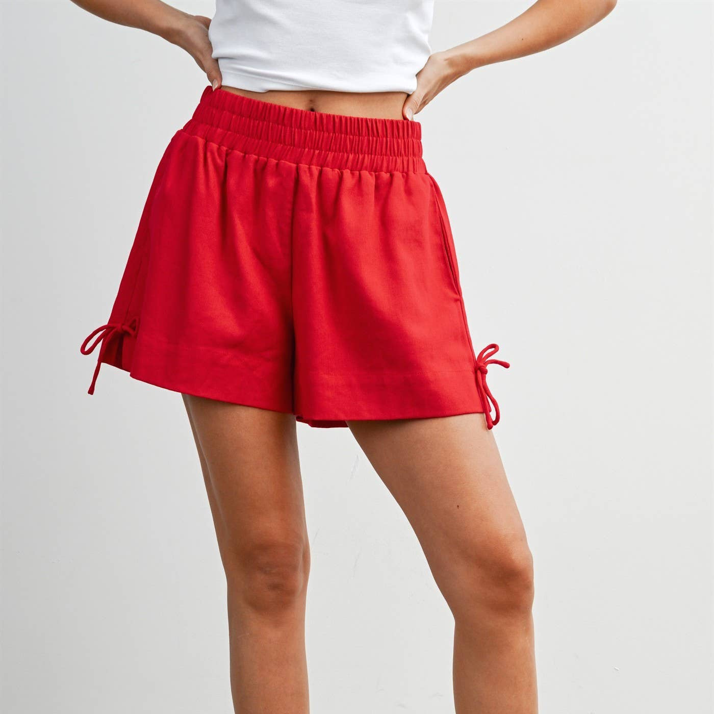 Elastic Waist Tie Hem Shorts