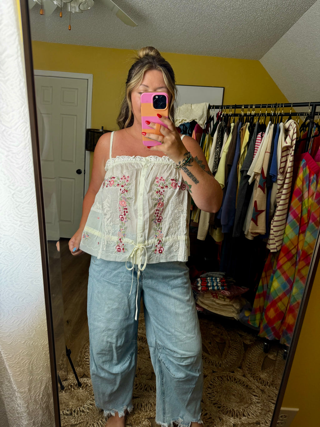 Embroidered Trim Tank