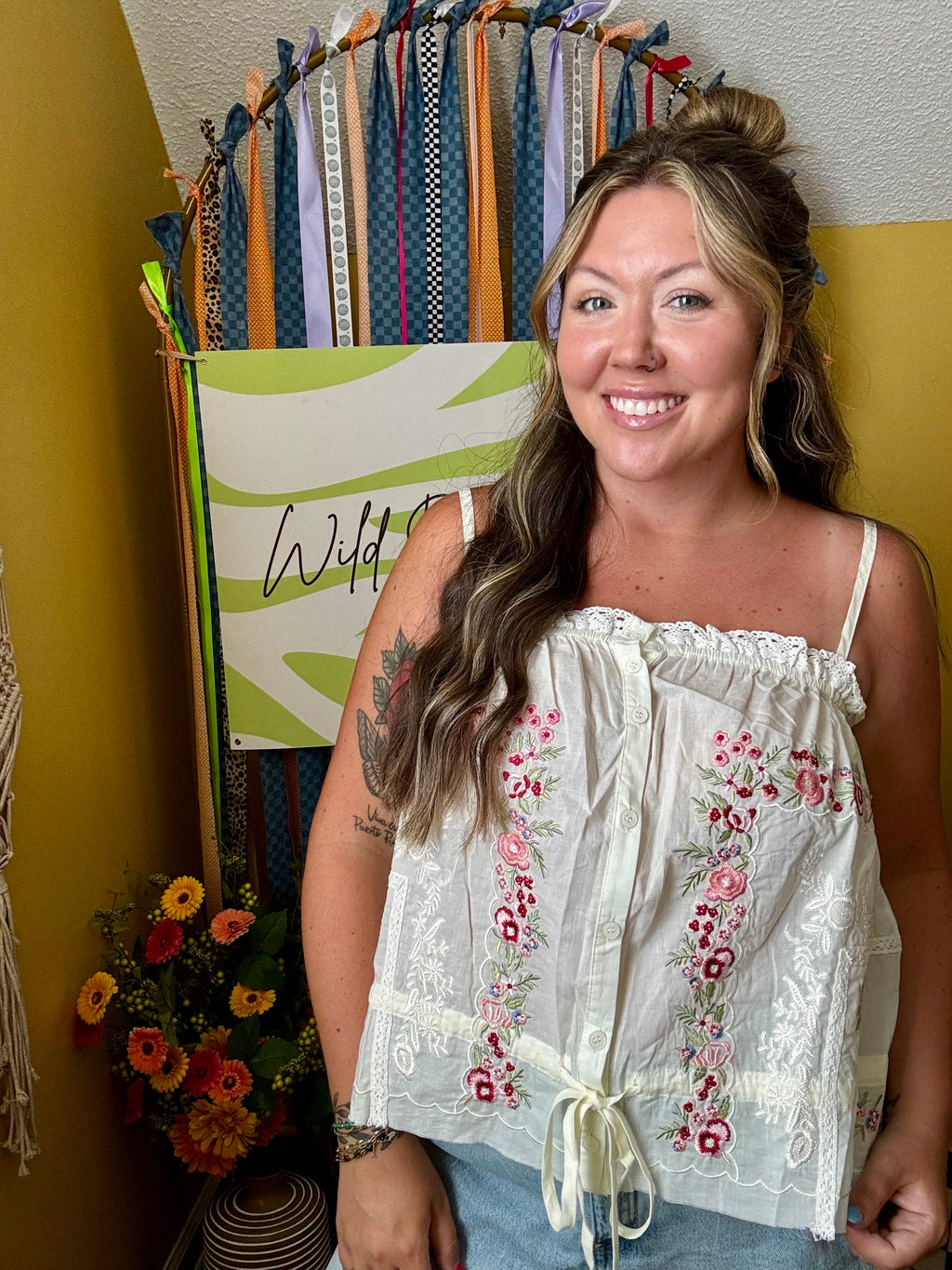 Embroidered Trim Tank