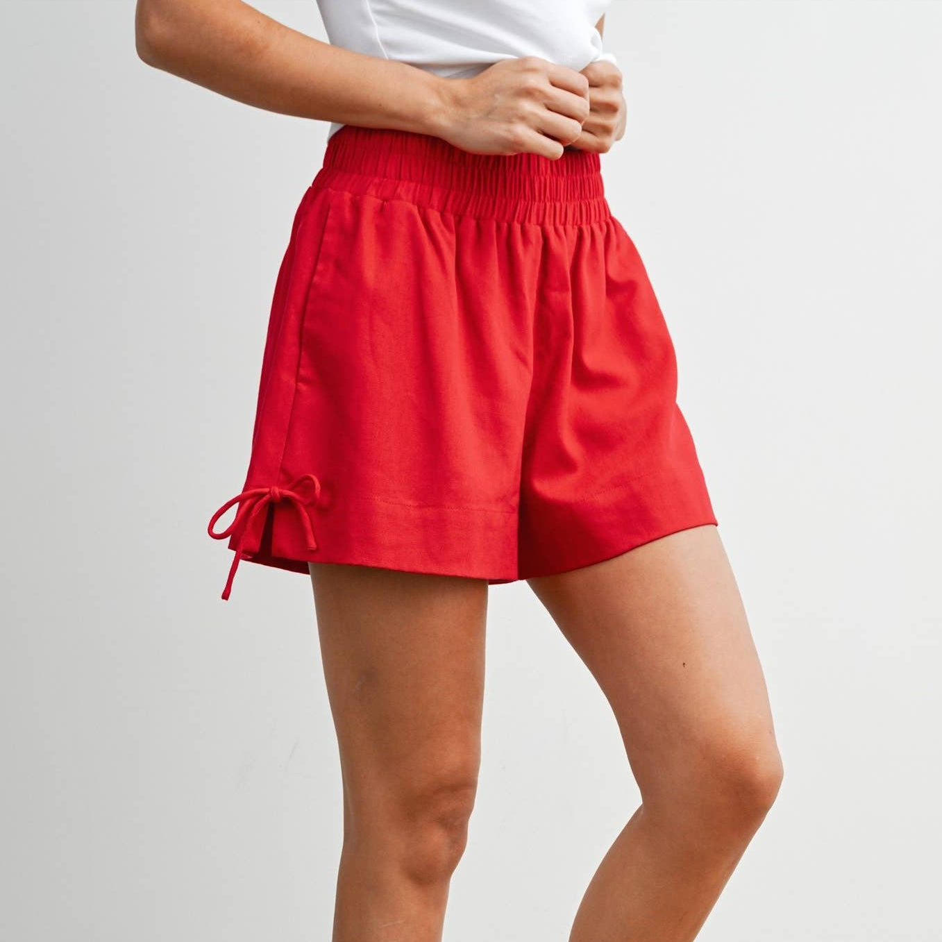Elastic Waist Tie Hem Shorts