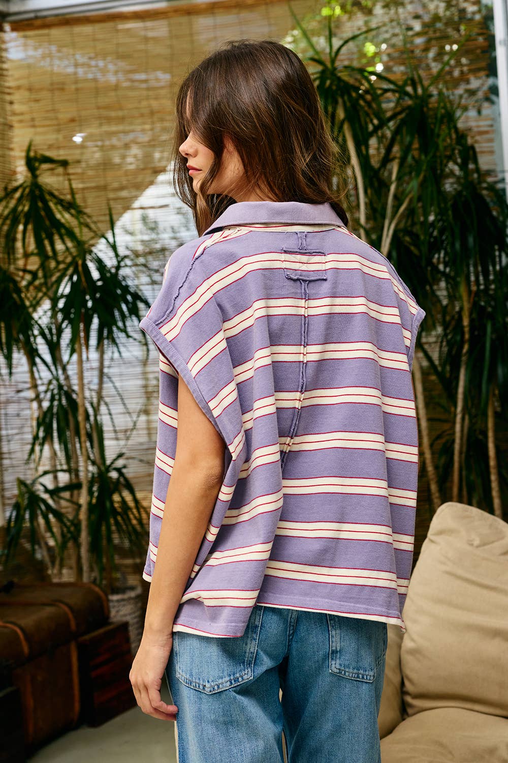 Oversized Stripe Polo Top