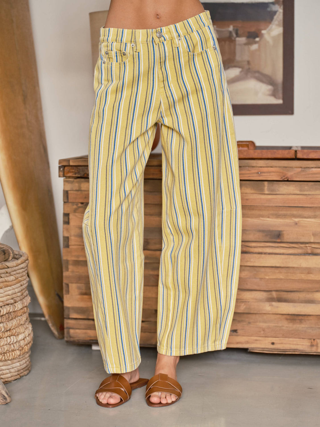 Striped Barrel Pants - Yellow & Blue