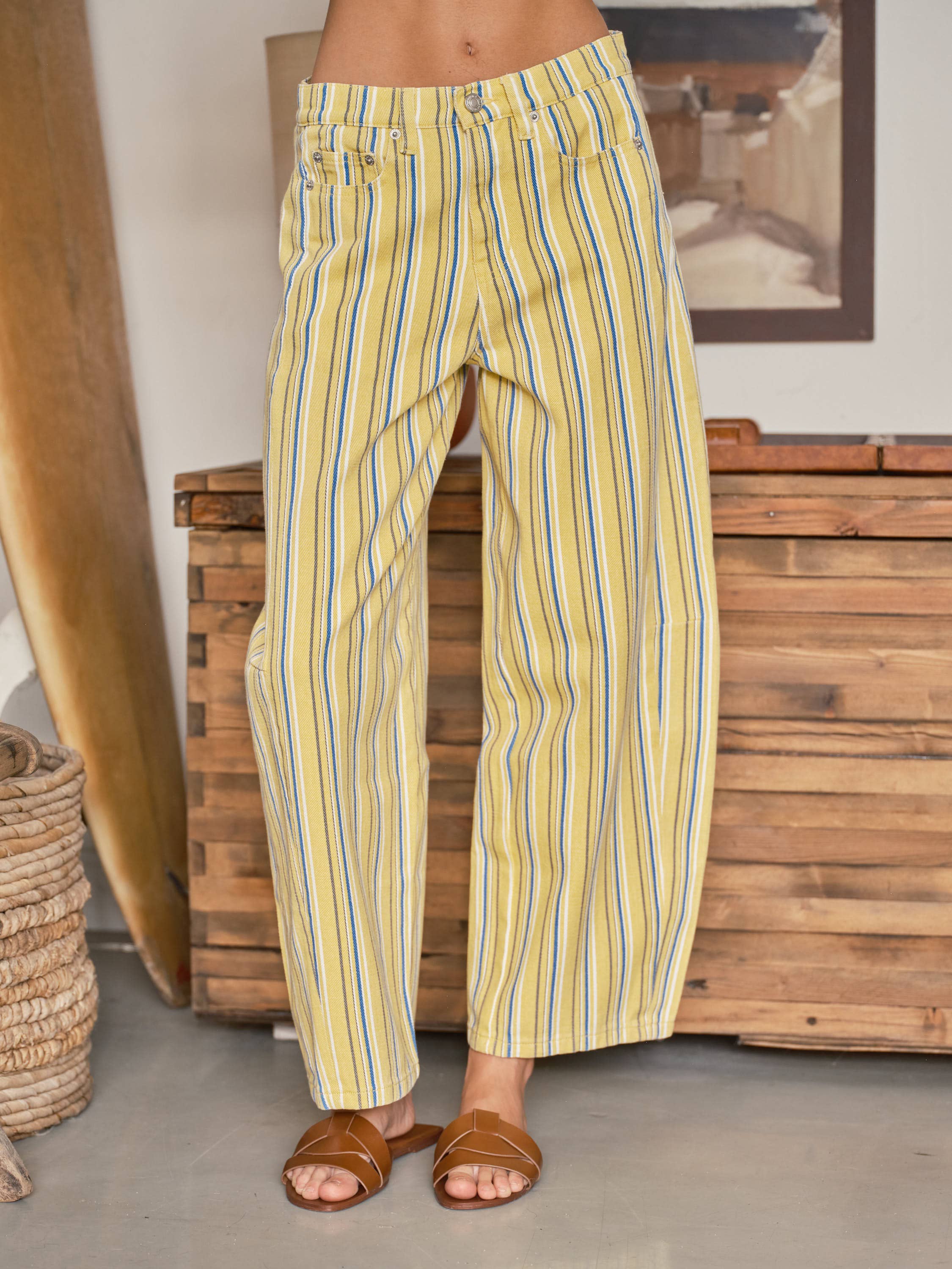 Striped Barrel Pants - Yellow & Blue