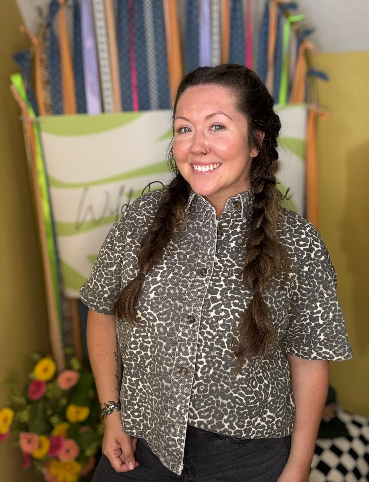 Vintage Leopard Print Denim Shirt