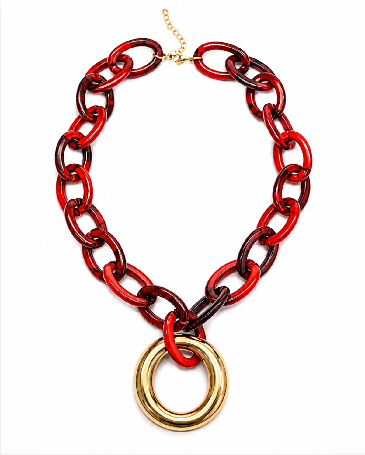 Red Acrylic Chain Necklace | 18K Gold Plated