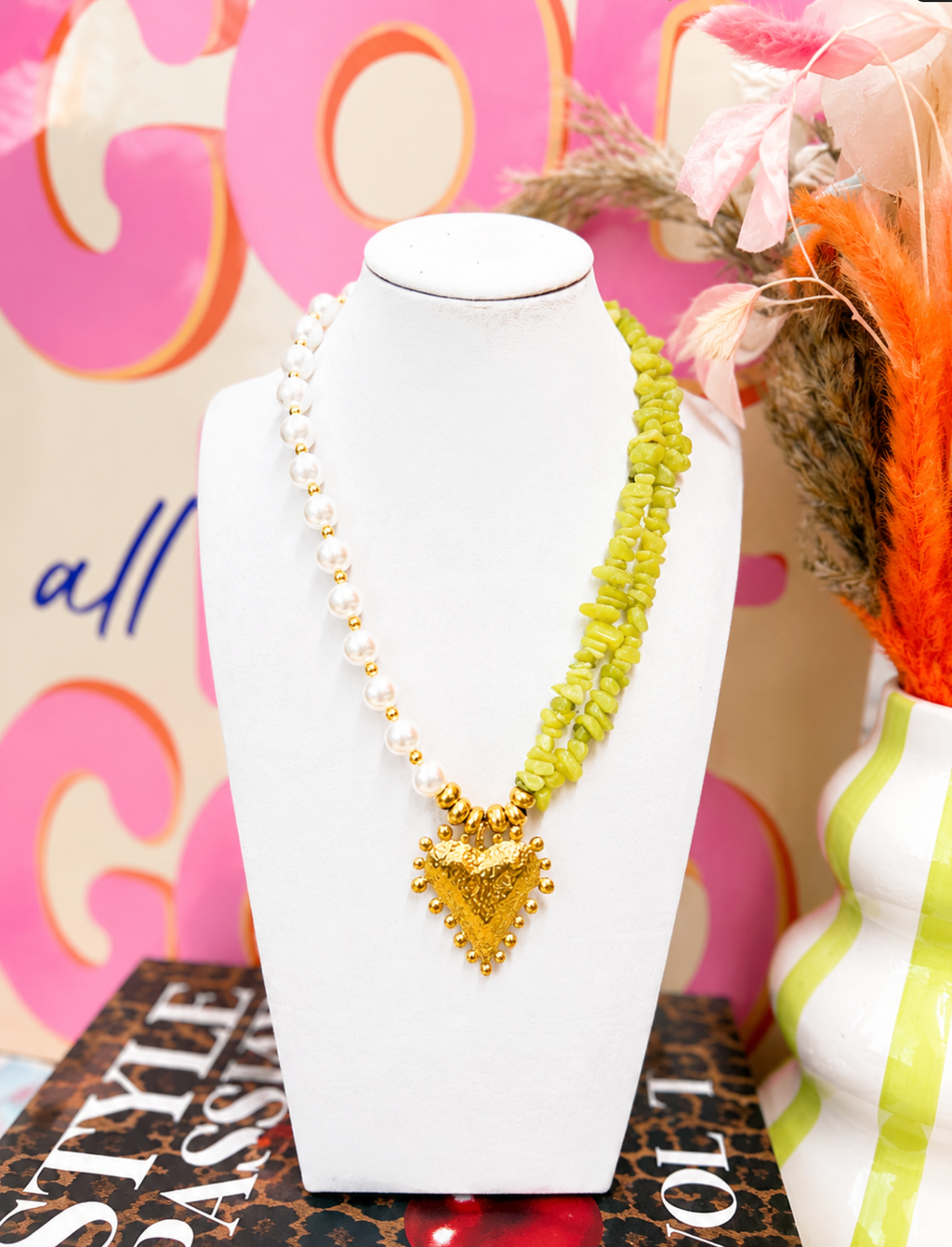 Meadow Pearl Heart Statement  Necklace