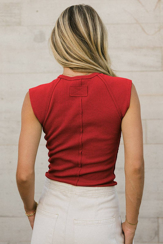 Red Sleeveless Ribbed Top