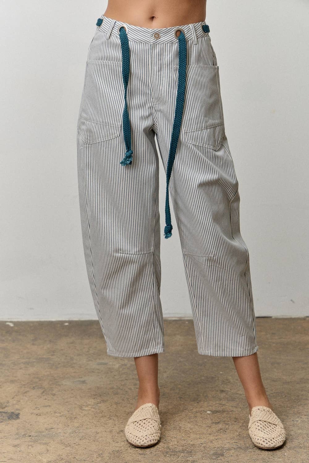 Striped Barrel Pants - Blue