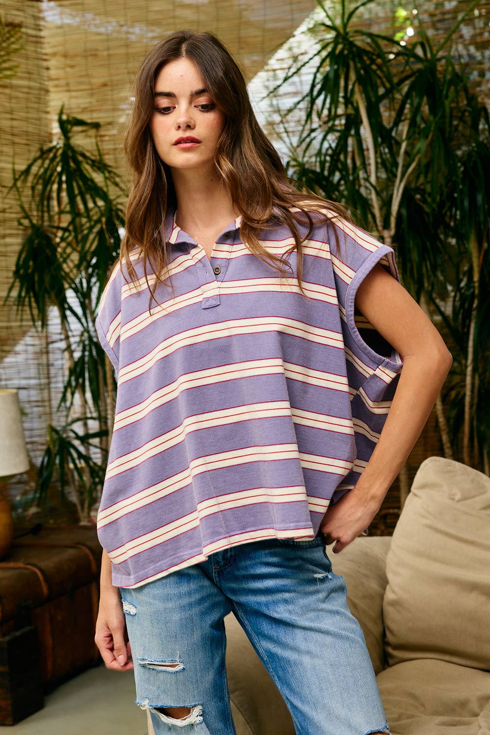 Oversized Stripe Polo Top